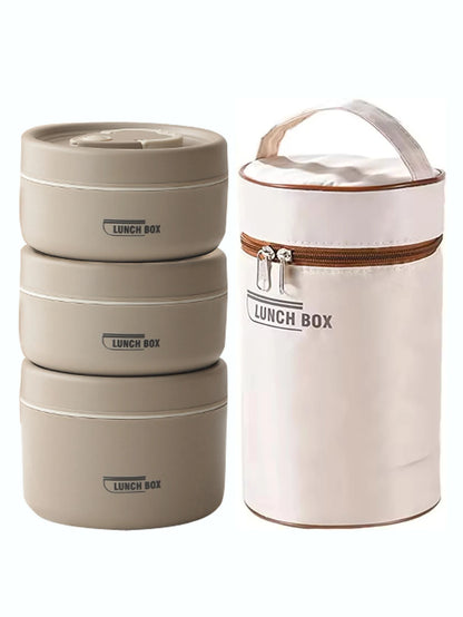 4pcs Portable Insulated Food Lunch Container Set with Thermal Lunch Box 3 Separate Stackable Lunch Container for Adult Kids