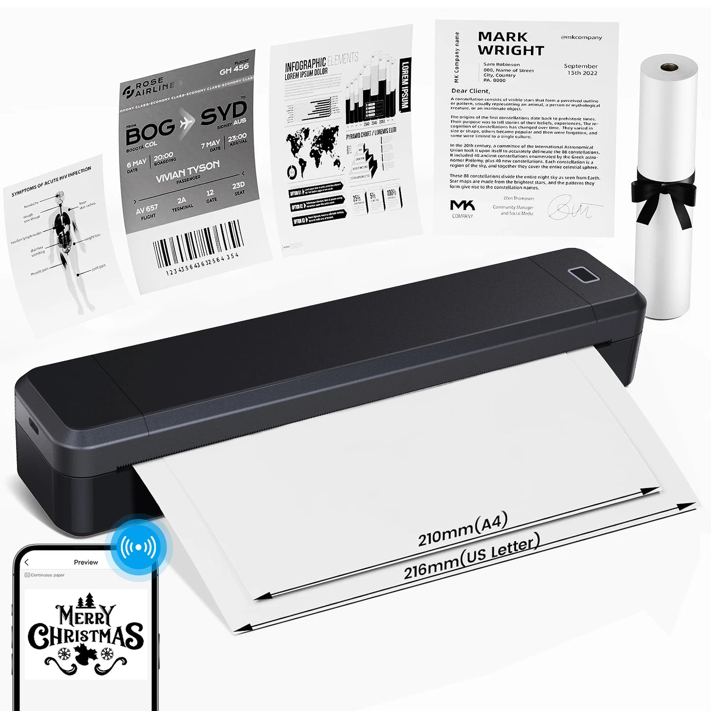 Marklife Portable A4 Thermal Printer Multifunctional Tattoo Document Printer Bluetooth-compatible HD Printing Tattoo Machine