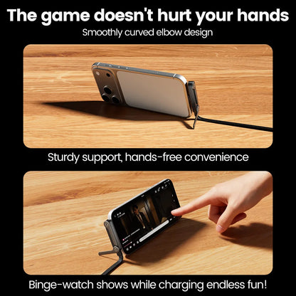 240W 2-in-1 Type C to USB C Fast Charging Data Cable Foldable Phone Holder Type C Fast Charging cabo For iPhone 17 Black/Orange