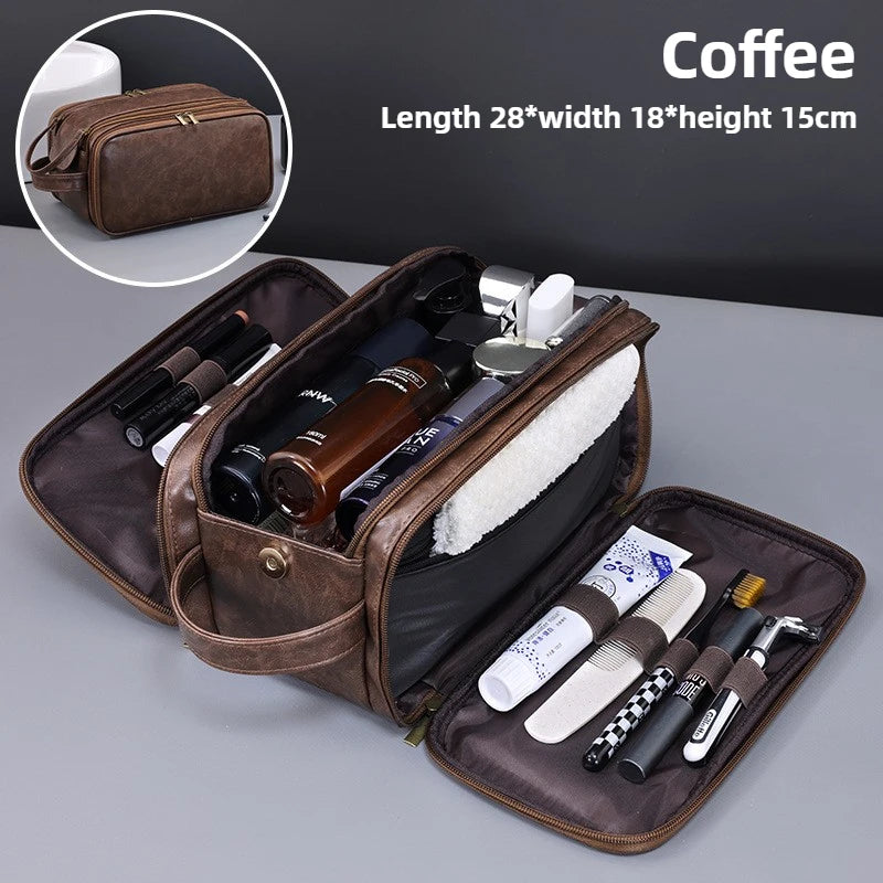 Multi Pockets PU Toiletry Bag For Women Men Travel Essentials Makeup Bags Waterproof Hanging Bag Cosmetic Washing Organizer Bag